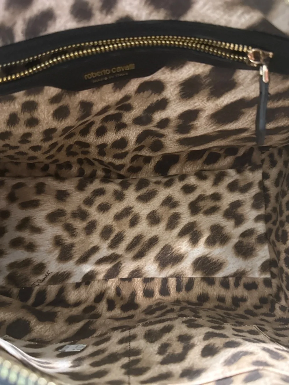 Roberto Cavalli Vitello Stampa Dollaro Black Pebbled Leather Satchel